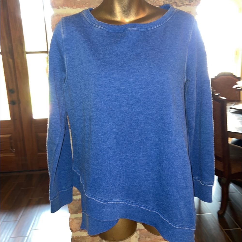 Calvin Klein size small blue scoop neck criss cross sweatshirt
